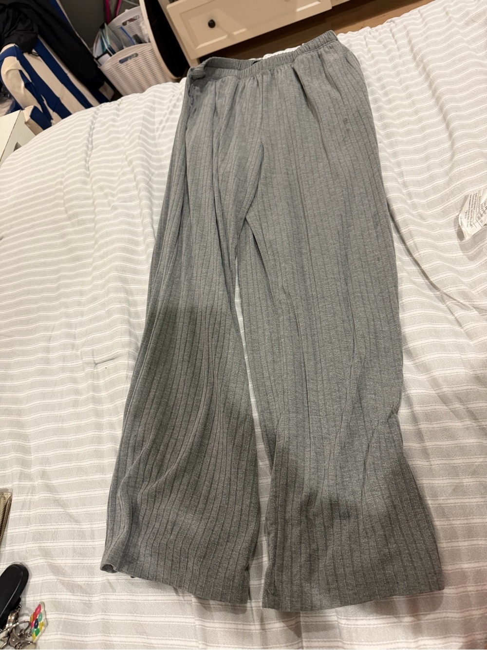 SHEIN Gray Ribbed Knit Wide-Leg Sweatpants